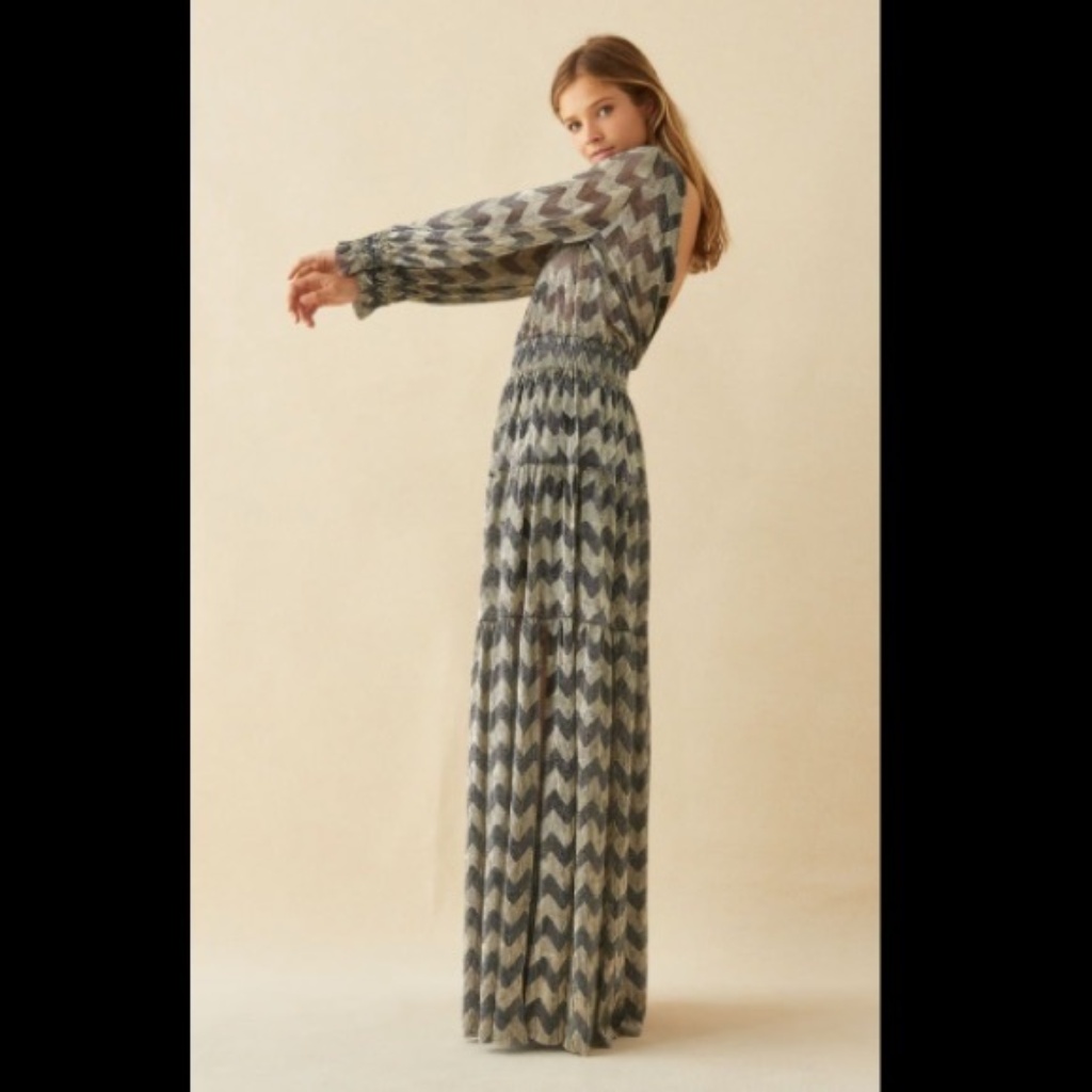 New Ba&Sh Grey Metallic Zigzag Maxi Dress 2(Med)